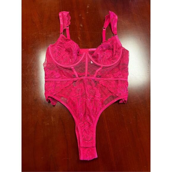 Oh La La Cheri Fuchsia Pink One Piece High Cut Teddy sz 3X 18-20 EUC - Picture 1 of 8